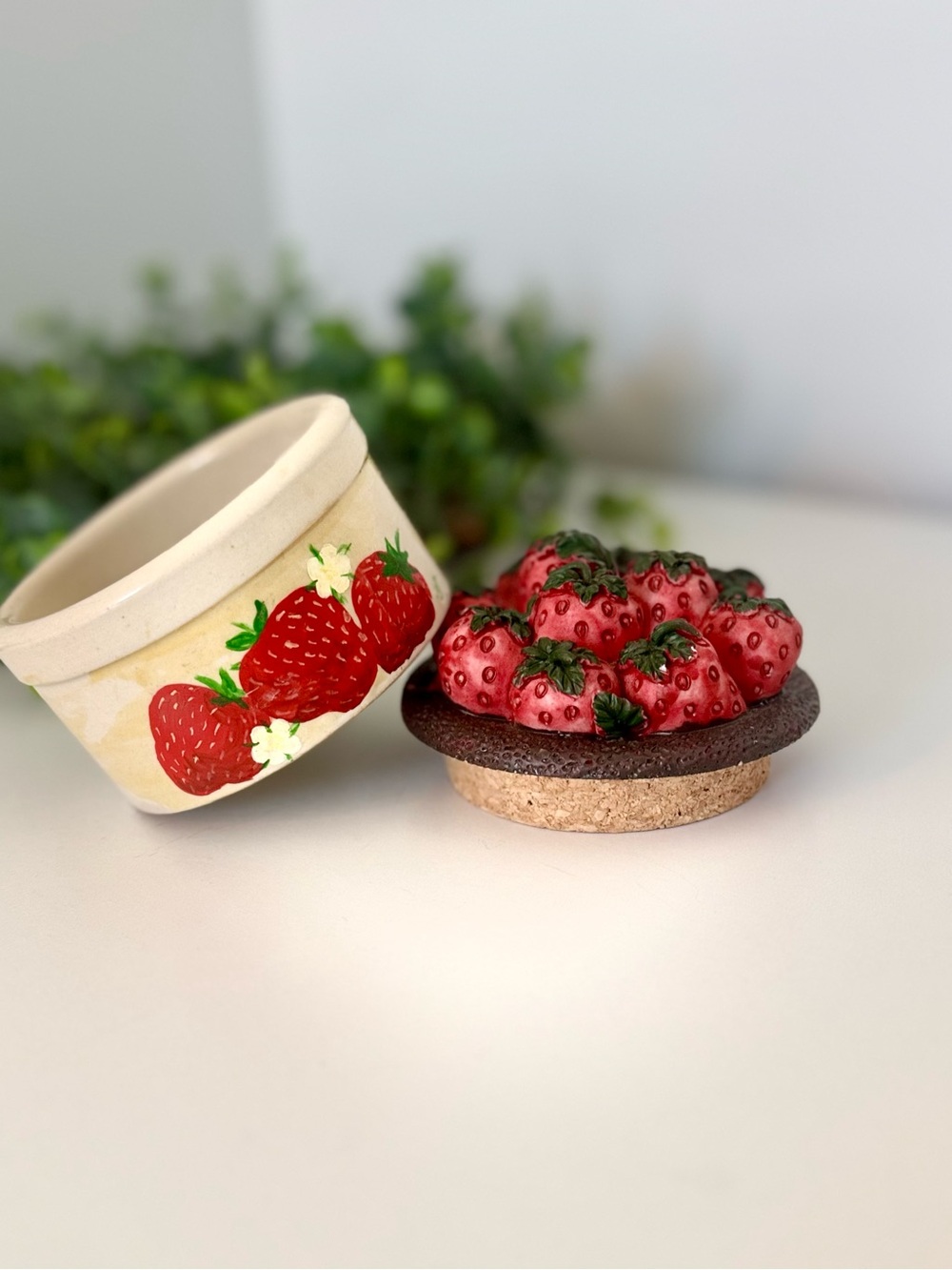 Vintage Strawberry Lidded Crock Jar - Picture 3 of 4